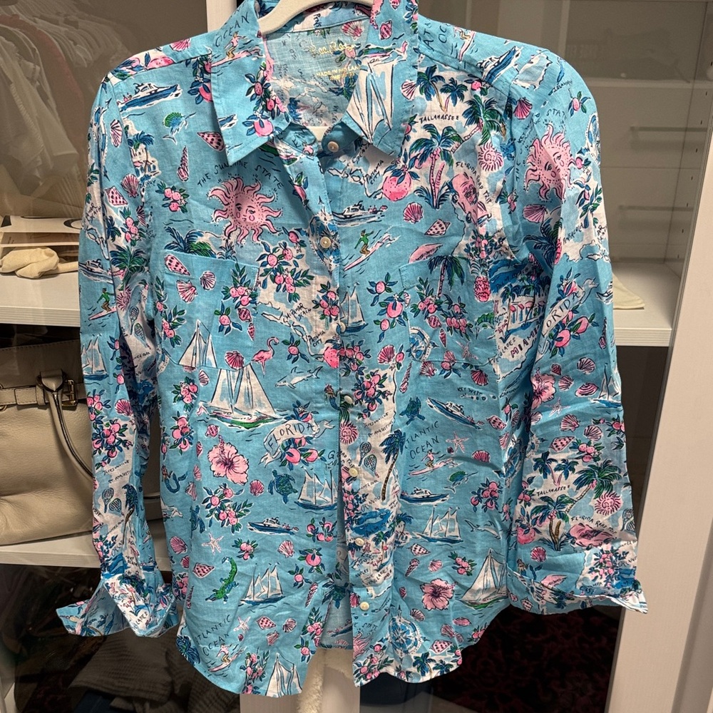 Lilly Pulitzer Blue and Pink Nautical Print Shirt